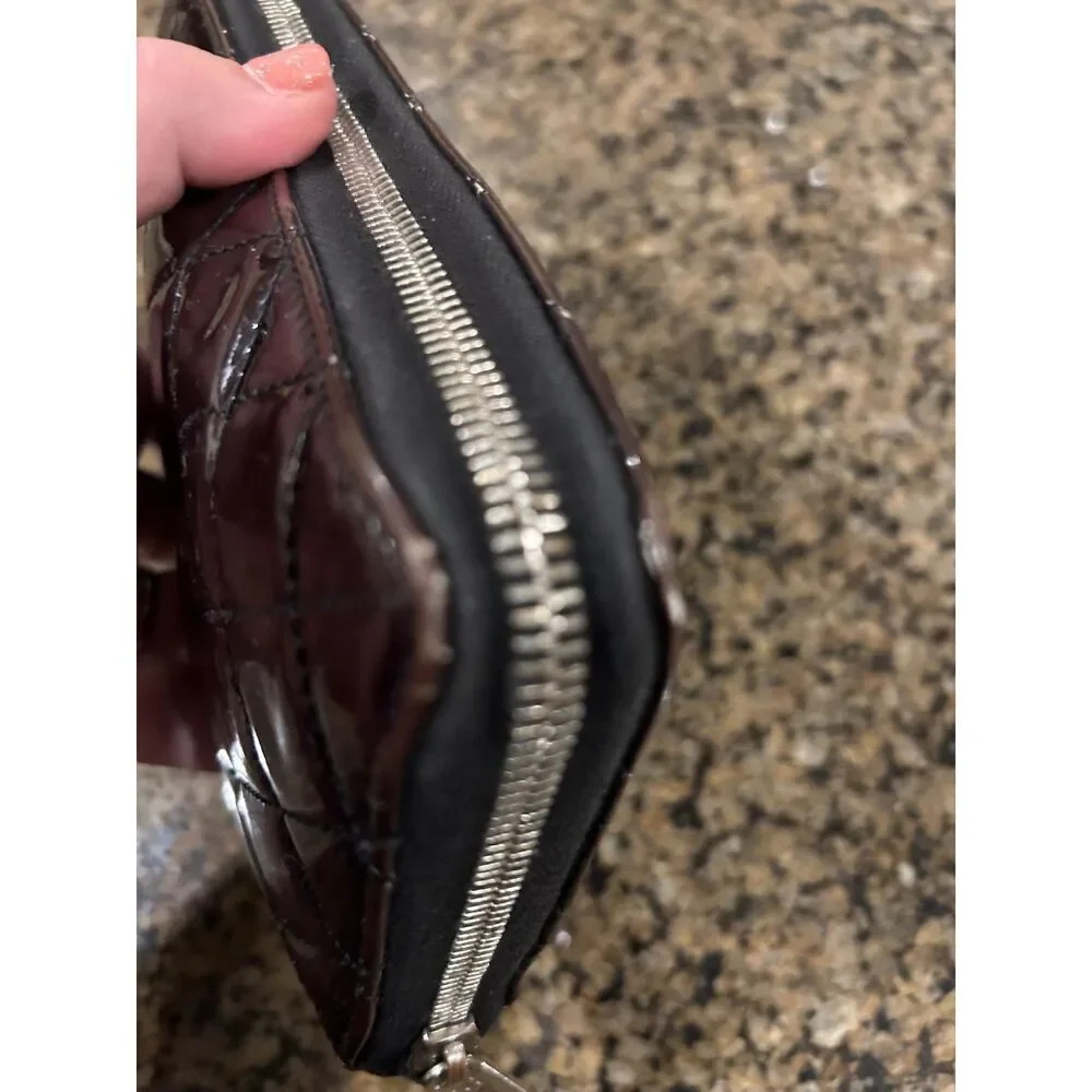Chanel Deep Burgundy Quilted Patent Leather CC Zip Around Wallet Organizer